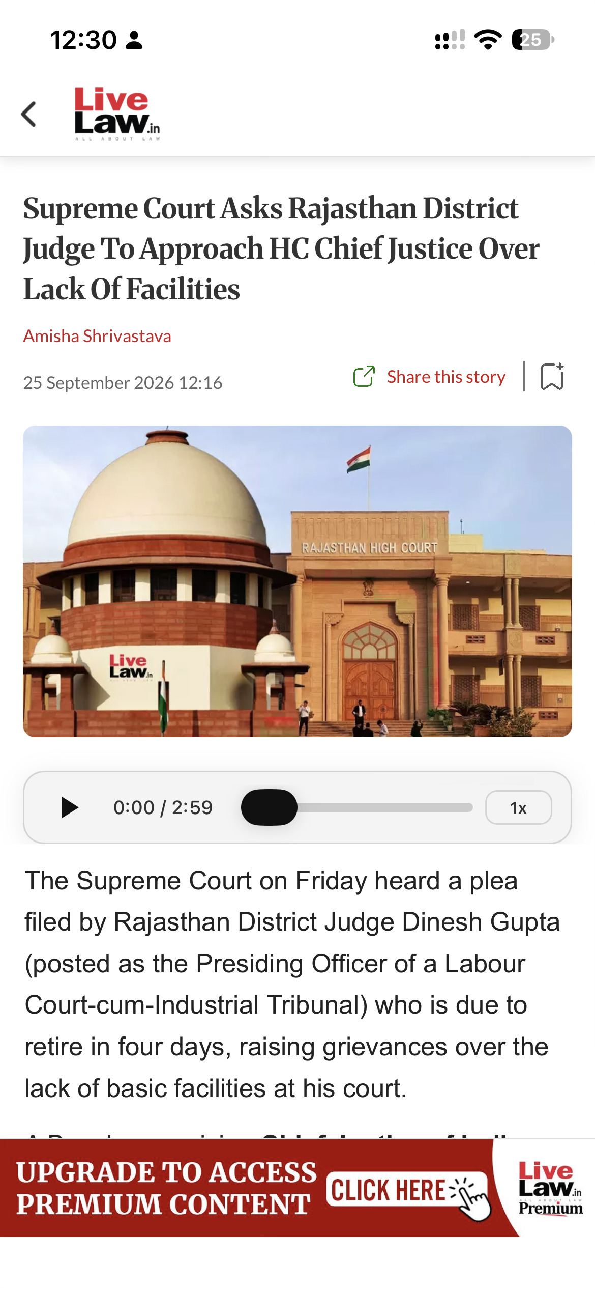 Read an article and use its audio player in LiveLaw